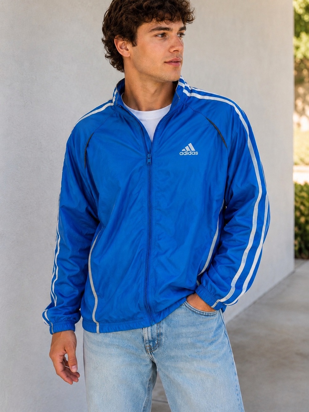 Adidas Vintage 2011 Blue Windbreaker Jacket 3 Stripe Sz M